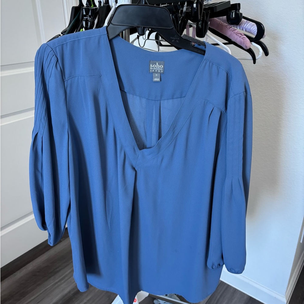 Soho Deep Blue V-Neck Blouse